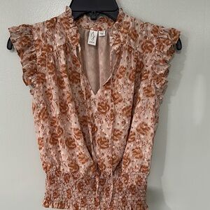 Joie Brand Orange Ruffled Smocked Blouse